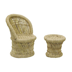 Aubry Gaspard Fauteuil et tabouret pour enfant en roseau (Lot de 2).