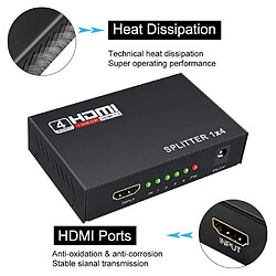 Splitter HDMI Répartiteur Convertisseur TV 4 Ports 1x4 avec 1 Entrée 4 Sorties 1080p Full HD HDCP