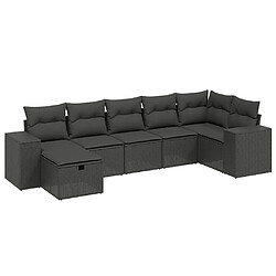 vidaXL Salon de jardin 7 pcs avec coussins noir résine tressée