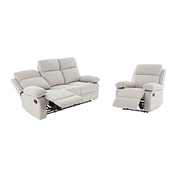 Vente-Unique Canapé 3 places et fauteuil relax en tissu chiné beige LANA pas cher