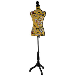 Mendler Mannequin de couture de tailleur buste torse féminin T222 ~ fibre de verre, motif jaune à fleurs