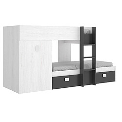 Pegane Lit enfant superposé avec armoire et 2 tiroirs coloris Blanc, graphite - Longueur 271 x Profondeur 111 x Hauteur 150 cm pas cher