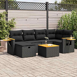 vidaXL Salon de jardin 7 pcs avec coussins noir résine tressée