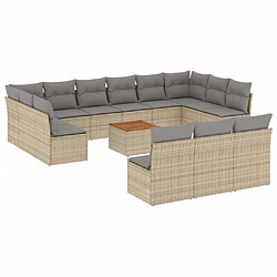 vidaXL Salon de jardin et coussins 14 pcs mélange beige résine tressée