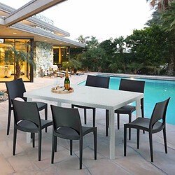 Table Rectangulaire Blanche 150x90cm Avec 6 Chaises Colorées Grand Soleil Set Extérieur Bar Café Paris Summerlife, Couleur: Marron