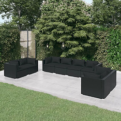 Maison Chic Salon de jardin 8 pcs + coussins - Mobilier/Meubles de jardin - Table et chaises d'extérieur Résine tressée Noir -MN54871