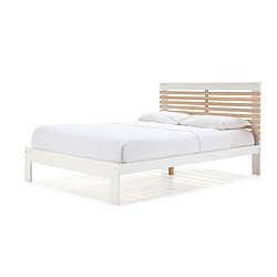 Avis Pegane Lit adulte en pin et MDF coloris blanc, naturel - Longueur 197,7 x Profondeur 153,2 x Hauteur 100 cm