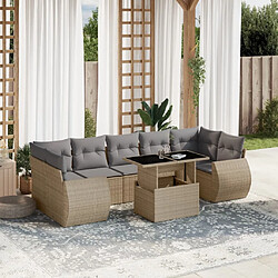 vidaXL Salon de jardin avec coussins 8 pcs beige résine tressée