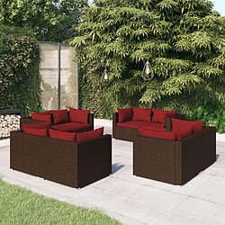 vidaXL Salon de jardin 8 pcs avec coussins résine tressée marron