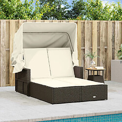 Avis Maison Chic Chaise longue | Bain de soleil double avec auvent et coussins marron poly rotin -GKD45756