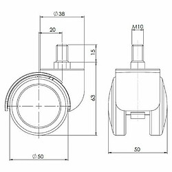 Acheter 5 roulettes pour sols durs 50mm / Filetage M10, roulettes sols durs pour siège de bureau hjh OFFICE