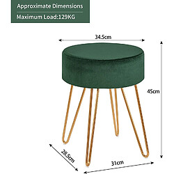 Avis Decoshop26 Tabouret en tissu velours vert pieds en métal doré 35x35x45 cm TABO09076