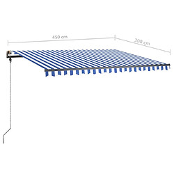 vidaXL Auvent manuel rétractable avec LED 450x300 cm Bleu et blanc pas cher