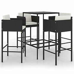 Maison Chic Ensemble de bar de jardin 5 pcs et coussins,Table + chaises + coussins de jardin Résine tressée Noir -GKD829258