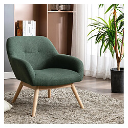 Moloo MALMO - Fauteuil scandinave tissu vert forêt pieds bois