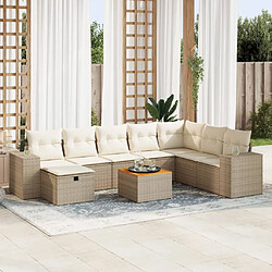 vidaXL Salon de jardin avec coussins 9 pcs beige résine tressée