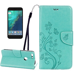 Wewoo Housse Étui vert pour Google Pixel XL Butterflies Love Fleurs Gaufrage en cuir Flip horizontale avec support et Slots de cartes Portefeuille & Longe