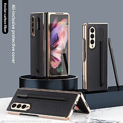 Coque en TPU + PU texture en fibre de carbone kevlar avec porte-stylo blanc pour votre Samsung Galaxy Z Fold3 5G