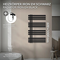 LuxeBath Iron EM radiateur sèche-serviettes noir mat 60x100 cm élément chauffant 300W