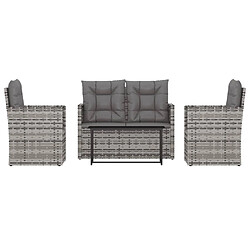 vidaXL Mobilier d'extérieur 4 pcs avec coussins Résine tressée Gris