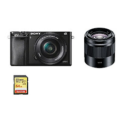 SONY A6000 Blcak KIT SEL 16-50MM F3.5-5.6 OSS Black + SEL 50MM F1.8 OSS Black + 64GB SD card