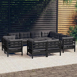 Maison Chic Salon de jardin 11pcs + coussins - Mobilier/Meubles de jardin - Table et chaises d'extérieur Noir Bois de pin massif -MN31441