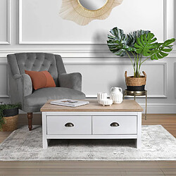 Urban Living Table basse 2 tiroirs en bois HANOI - Blanc