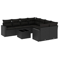 Maison Chic Salon de jardin 9 pcs avec coussins | Ensemble de Table et chaises | Mobilier d'Extérieur noir résine tressée -GKD64286