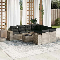 vidaXL Salon de jardin 9 pcs avec coussins gris clair résine tressée