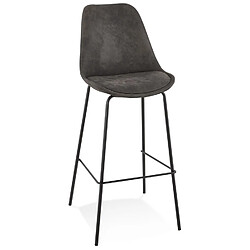 Alterego Tabouret de bar 'TAO' en microfibre grise et pieds en métal noir