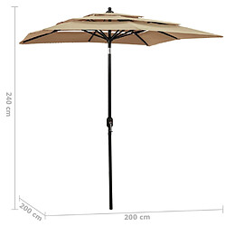 vidaXL Parasol à 3 niveaux avec mât en aluminium Taupe 2x2 m pas cher