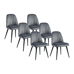 Vente-Unique Lot de 6 chaises en velours et métal noir - Gris - ELEANA