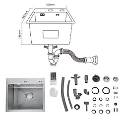 Brand 0 Évier de Cuisine 1 Bac Carré Inoxydable Brossé et Trop-Plein 50 x 45 x 18,5 cm pas cher