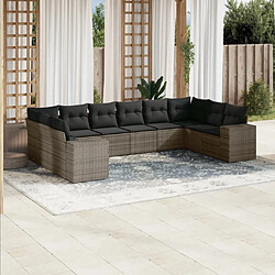 Maison Chic Salon de jardin avec coussins 10 pcs | Ensemble de Table et chaises | Mobilier d'Extérieur gris résine tressée -GKD80152