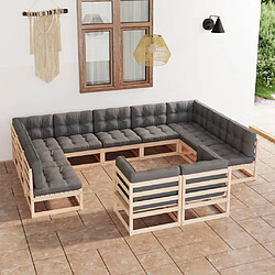 Maison Chic Salon de jardin 11pcs + coussins - Mobilier/Meubles de jardin - Table et chaises d'extérieur Bois de pin massif -MN36613