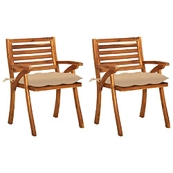 vidaXL Chaises à manger de jardin avec coussins lot de 2 Acacia massif