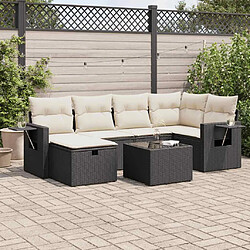 vidaXL Salon de jardin 7 pcs avec coussins noir résine tressée