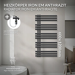 LuxeBath Radiateur salle de bain acier anthracite 60x120 cm avec élément chauffant 900W