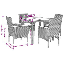 vidaXL Ensemble à manger de jardin et coussins 5 pcs noir rotin verre pas cher