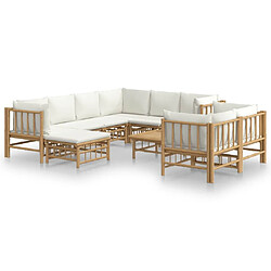 Maison Chic Salon de jardin 10 pcs + coussins - Mobilier/Meubles de jardin - Table et chaises d'extérieur blanc crème bambou -MN37505