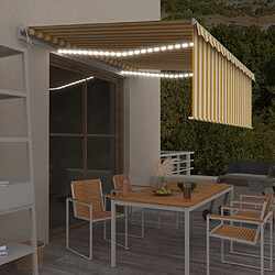 Maison Chic Auvent automatique de porte,Marquise Brise-soleil + store capteur de vent LED 4x3m Jaune blanc -GKD70203