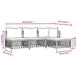 vidaXL Salon de jardin avec coussins 4 pcs anthracite acier pas cher