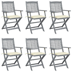 vidaXL Chaises pliables d'extérieur lot de 6 et coussins Bois d'acacia 