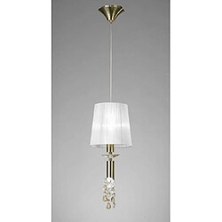 Luminaire Center Suspension Tiffany 1+1 Ampoule E27+G9, laiton antique avec Abat jour blanc & cristal transaparent