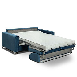 Inside 75 Canapé convertible express JACKSON 160cm sommier lattes tête de lit intégrée velours bleu azur matelas 16 cm pas cher