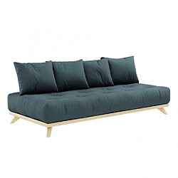 Inside 75 Canapé convertible futon SENZA pin naturel coloris bleu pétrole couchage 90 cm.