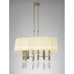 Luminaire Center Suspension Tiffany 6+6 Ampoules E27+G9 ovale, laiton antique avec Abat jour crème & cristal transaparent