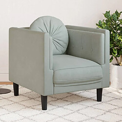 vidaXL Fauteuil avec coussin gris clair Velours