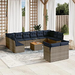 Maison Chic Salon de jardin avec coussins 13 pcs, Ensemble Tables et chaises de jardin, gris résine tressée -GKD308587