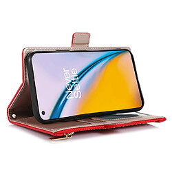 Etui en PU texture litchi, anti-rayures avec pochette à fermeture éclair et sangle pour votre OnePlus Nord 2 5G - rouge